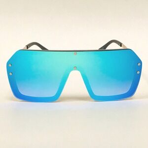 Shield Sunglasses Blue Mirrored Lens‎ Rivet Accents Fashion Statement Lentes New